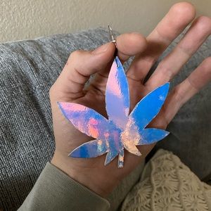 Holographic iridescent marijuana ganja earring